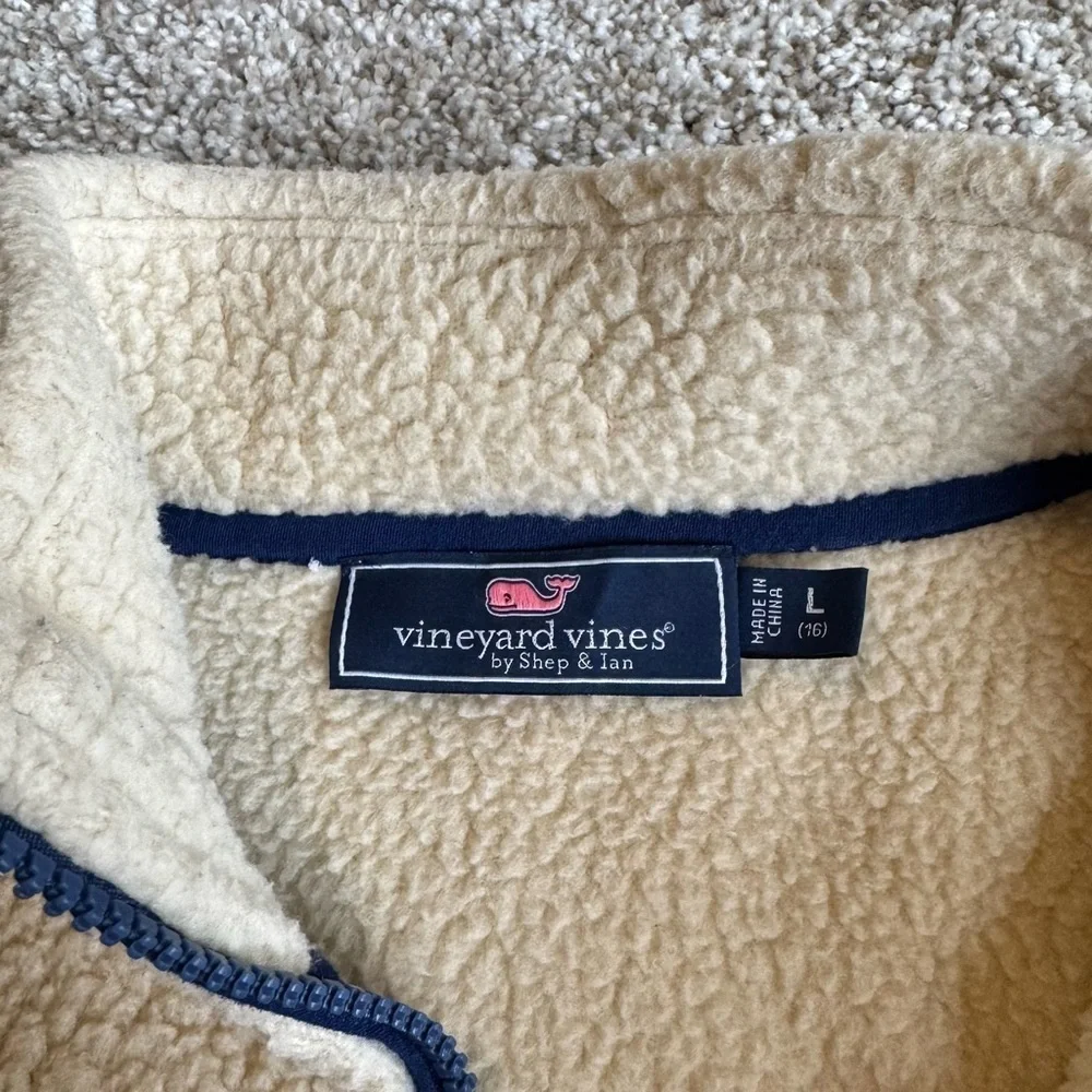 Vineyard Vines Kids Sherpa Harbor Fleece Half Zip Pullover | Large (16) | Cream